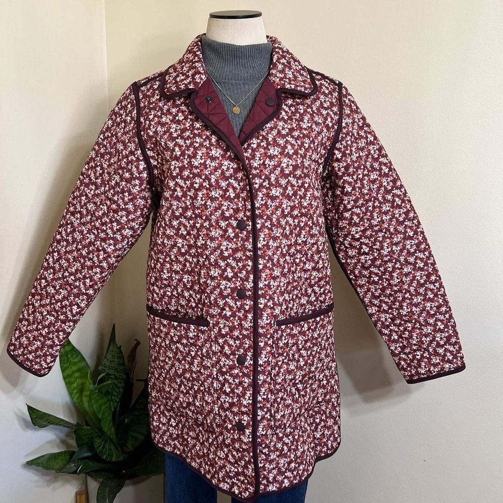 Lands' End Floral Quilted Reversible Jacket Button Front Pockets Size S/P
